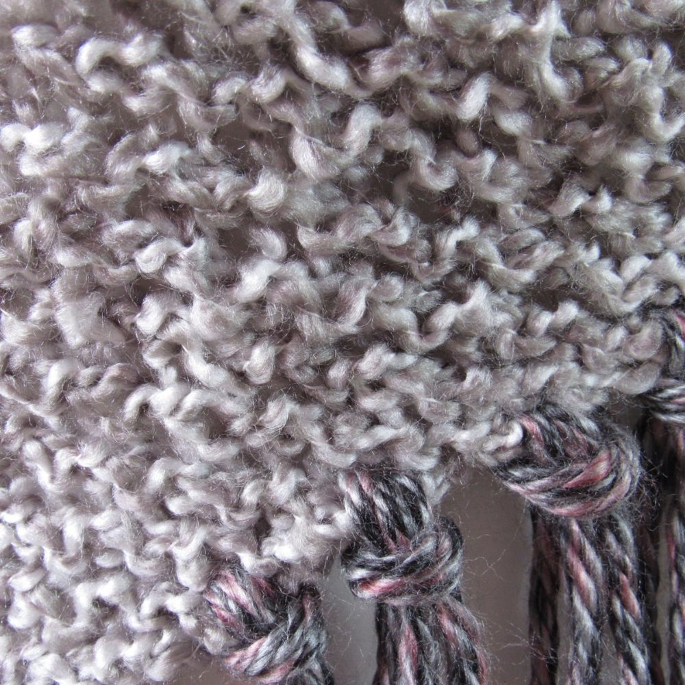 Grey Fringed Hand Knit Shawl Oversized Scarf Cottagecore Grandmacore - Picture 5 of 6